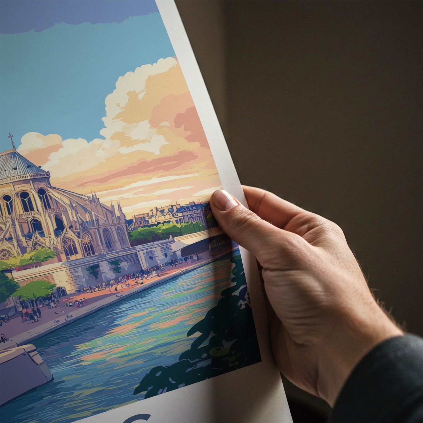 Paris Poster - France Travel Art - Riverside Cathedral View Home Decor