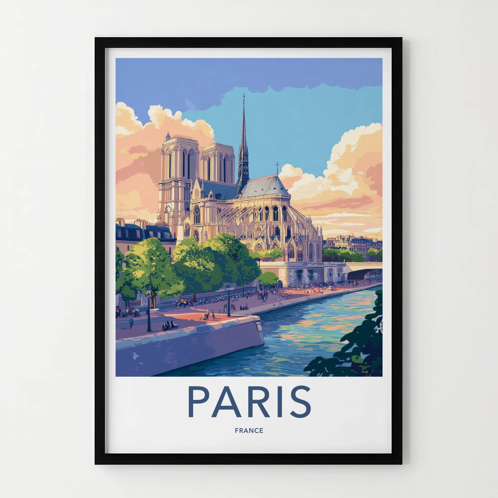 Paris Poster - France Travel Art - Riverside Cathedral View Home Decor
