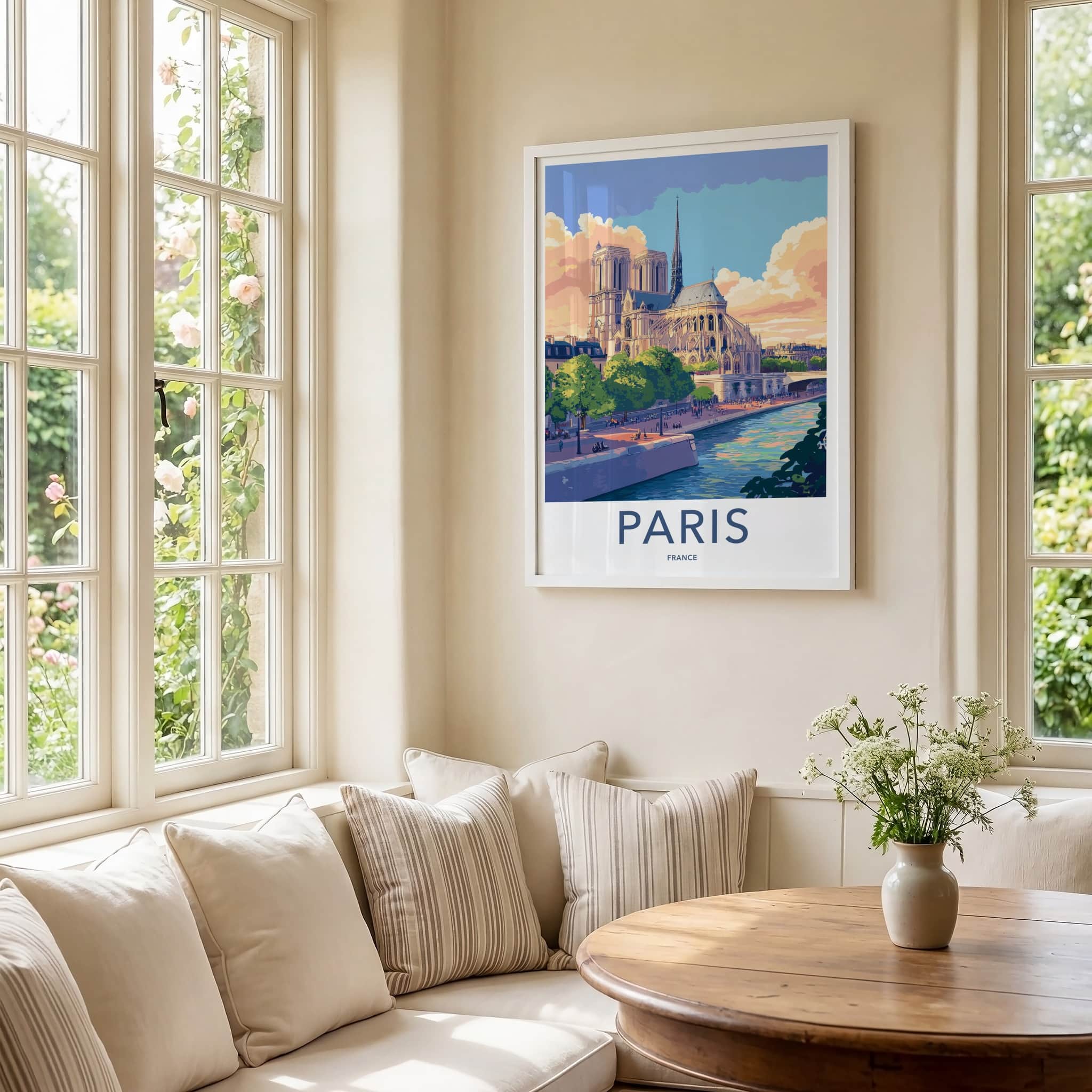 Paris Poster - France Travel Art - Riverside Cathedral View Home Decor