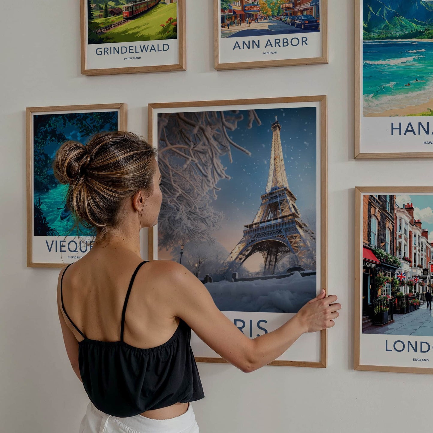 Paris Poster - France Travel Art - Snowy Eiffel Tower Home Decor