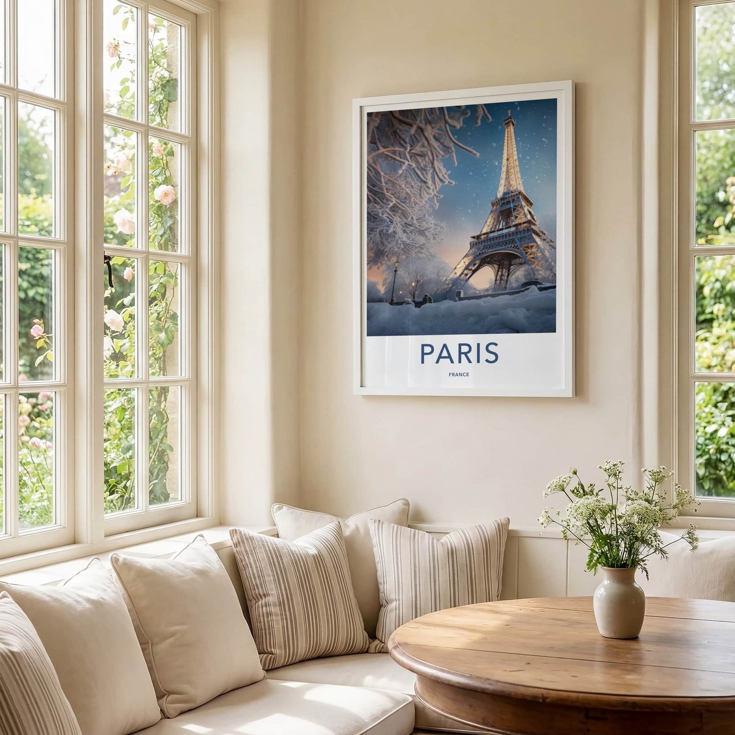 Paris Poster - France Travel Art - Snowy Eiffel Tower Home Decor