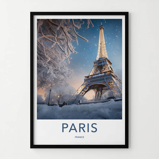 Paris Poster - France Travel Art - Snowy Eiffel Tower Home Decor