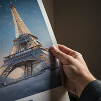 Paris Poster - France Travel Art - Snowy Eiffel Tower Home Decor