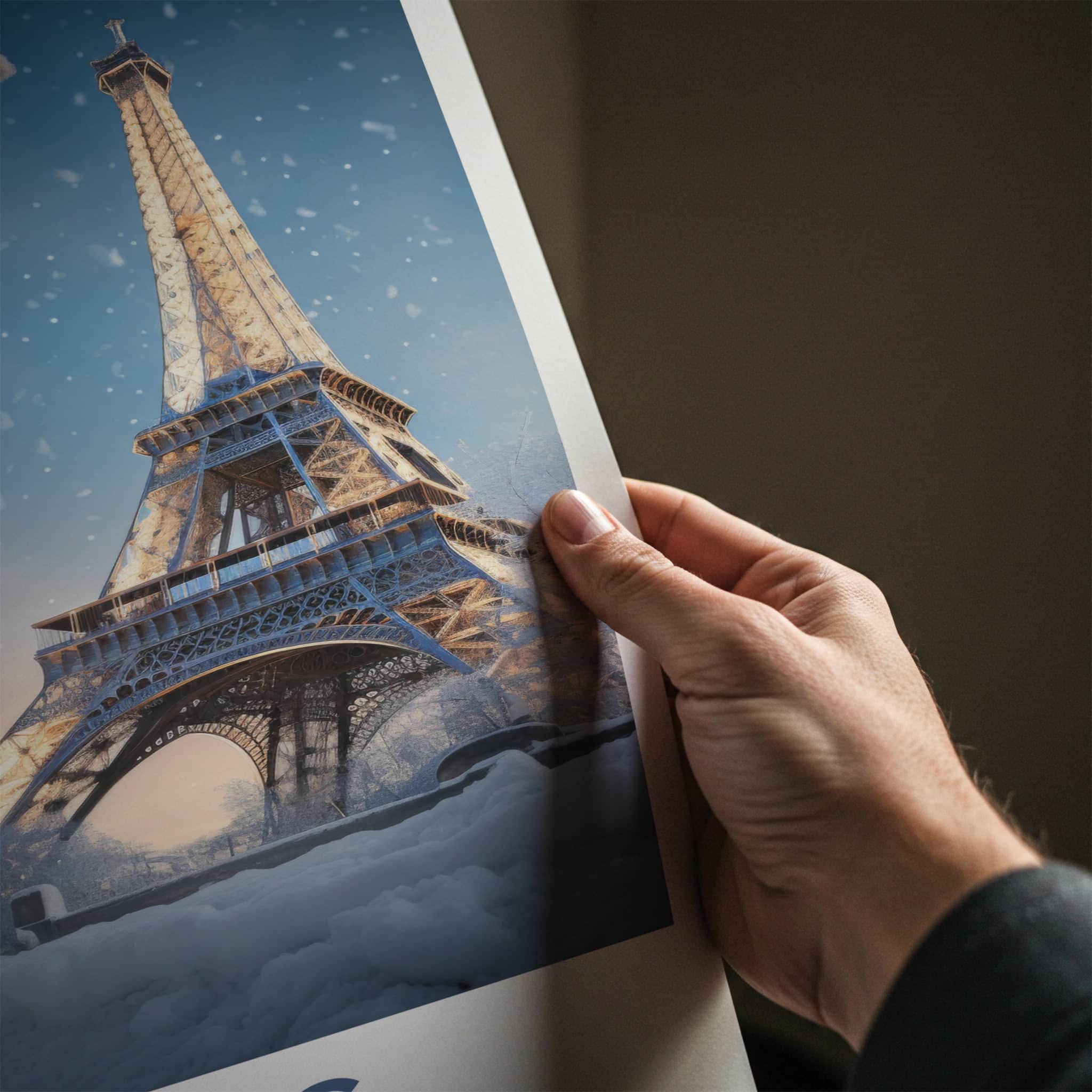 Paris Poster - France Travel Art - Snowy Eiffel Tower Home Decor