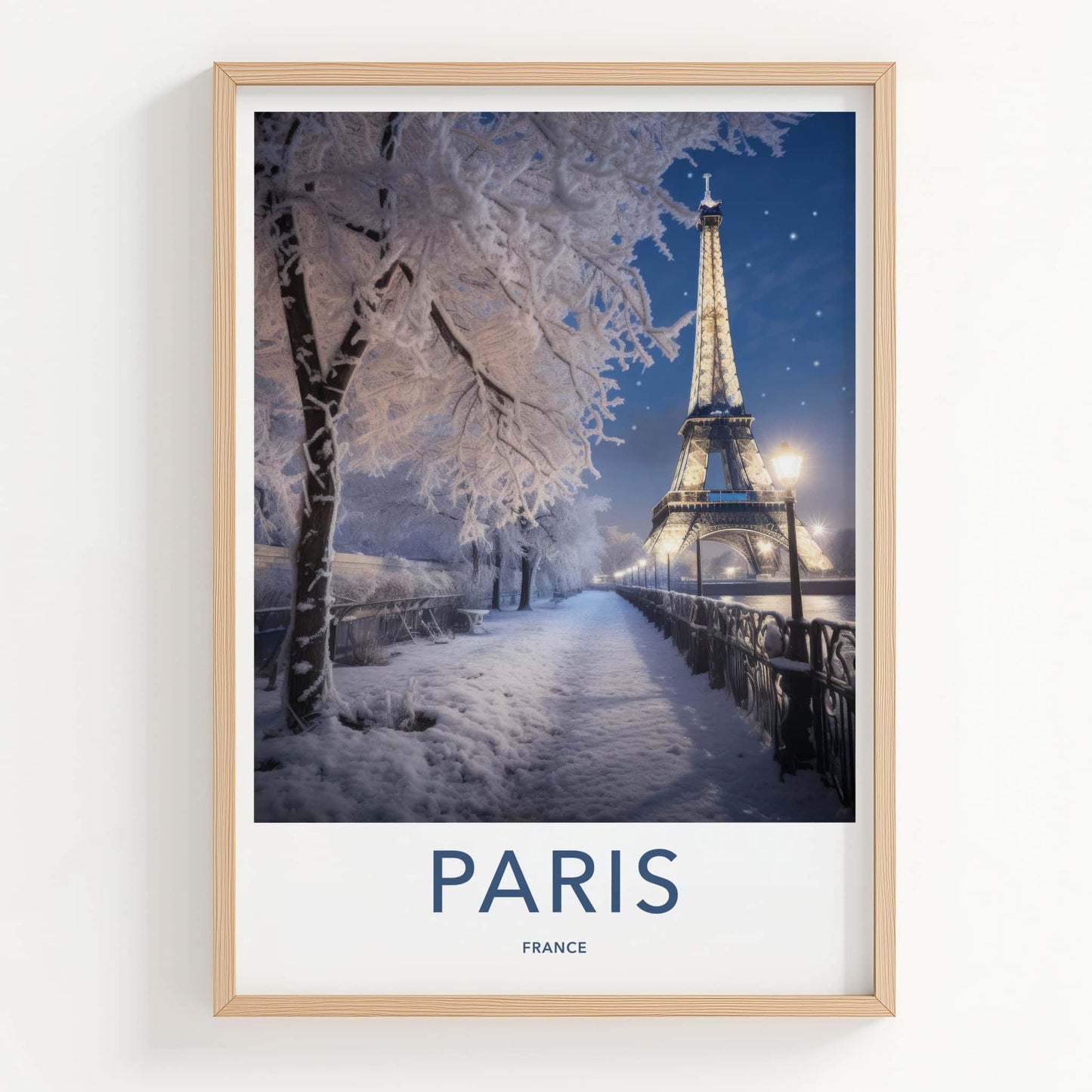 Paris Poster - France Travel Art - Snowy Parisian Night Home Decor