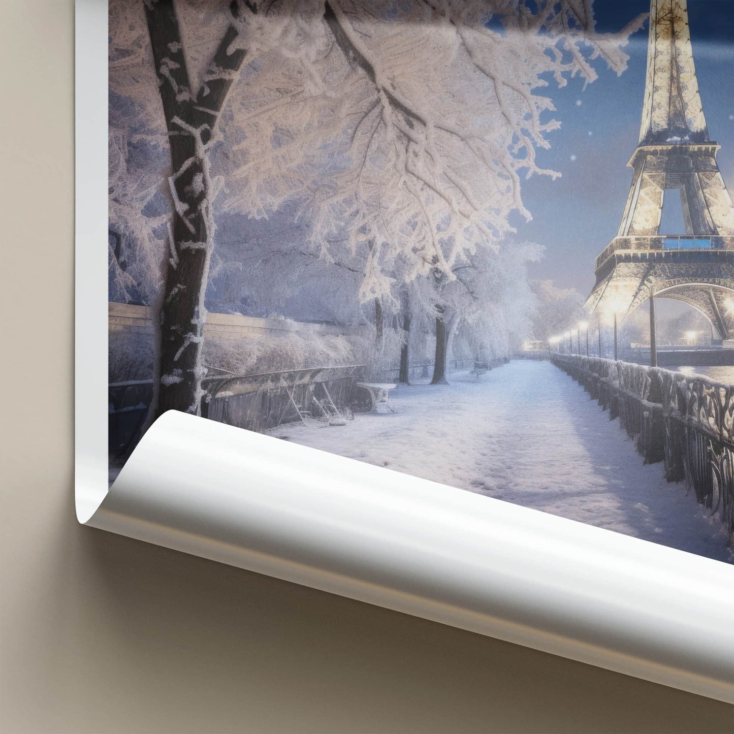Paris Poster - France Travel Art - Snowy Parisian Night Home Decor