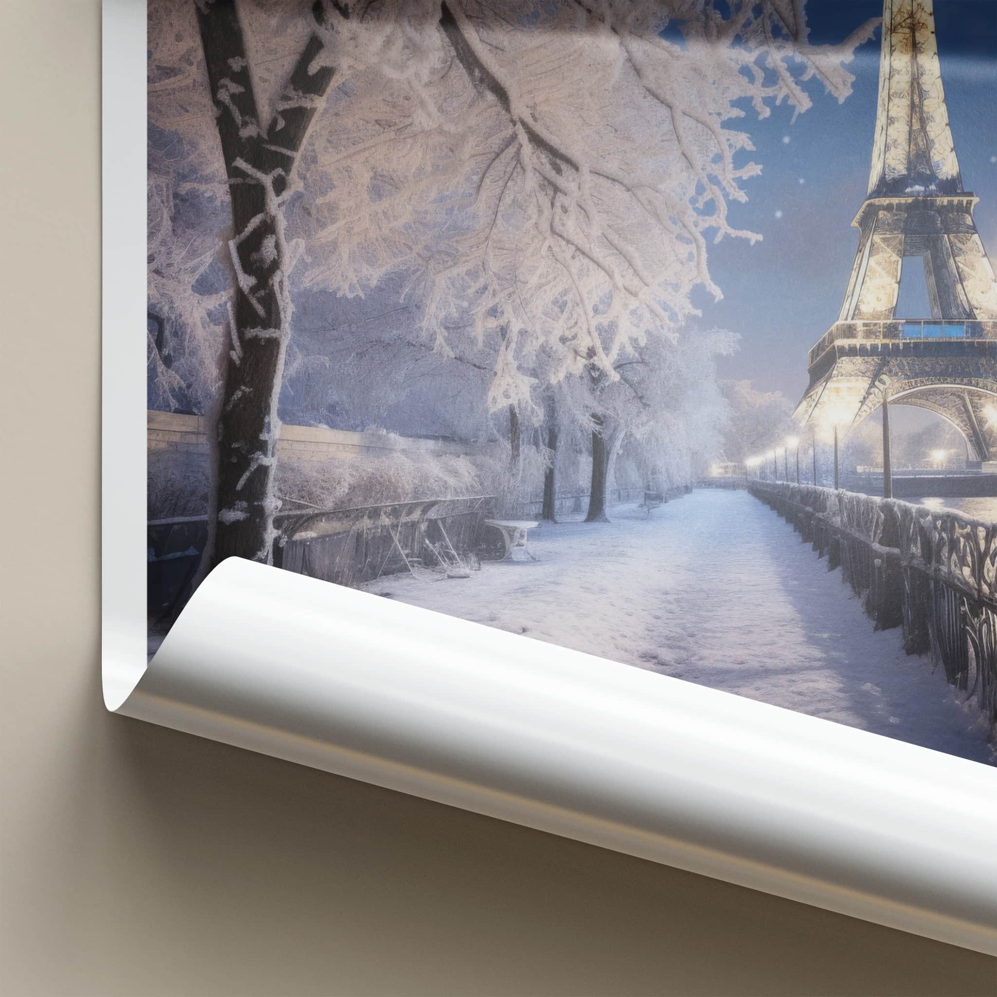 Paris Poster - France Travel Art - Snowy Parisian Night Home Decor
