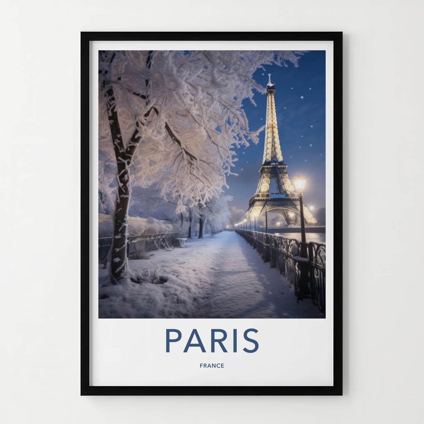 Paris Poster - France Travel Art - Snowy Parisian Night Home Decor