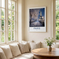 Paris Poster - France Travel Art - Snowy Parisian Night Home Decor