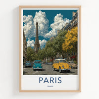 Paris Poster - France Travel Art - Vintage Cars Street Gallery Art