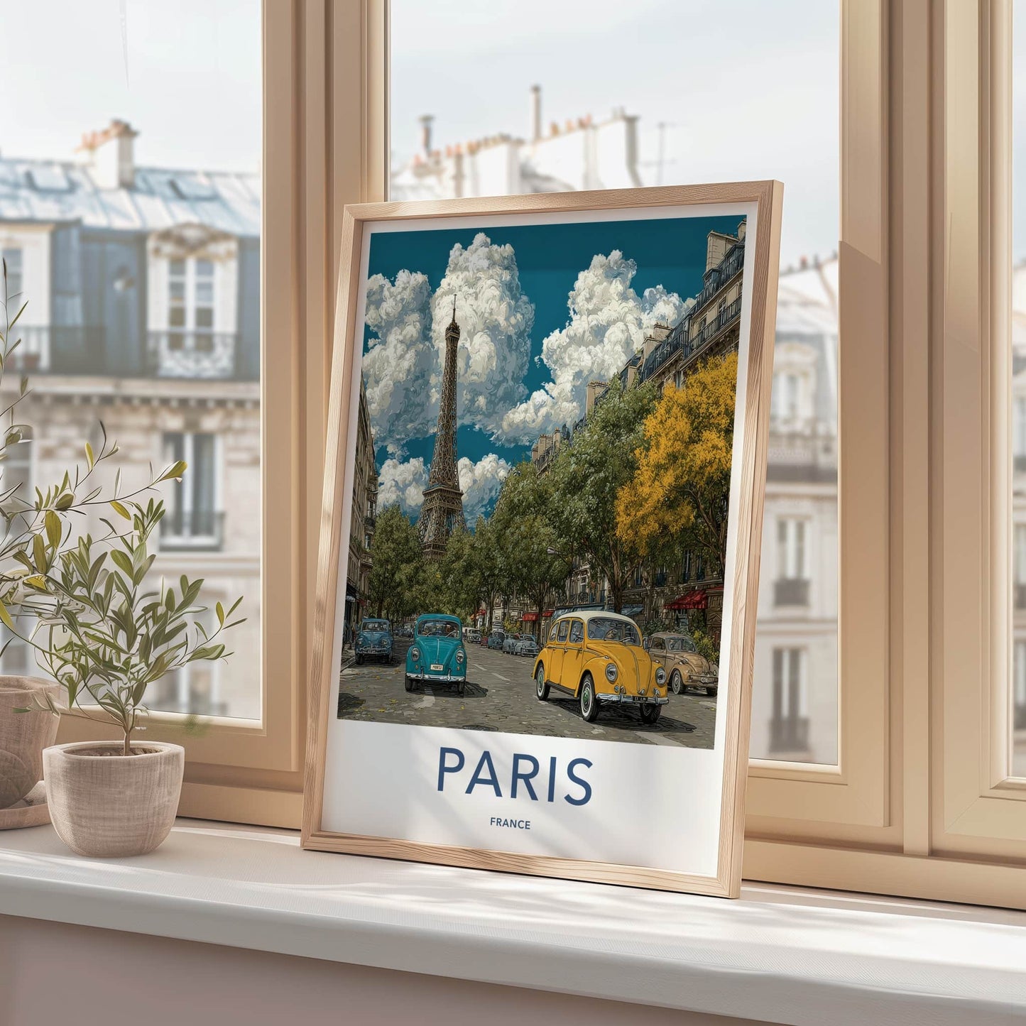 Paris Poster - France Travel Art - Vintage Cars Street Gallery Art