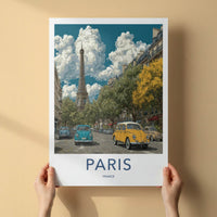 Paris Poster - France Travel Art - Vintage Cars Street Gallery Art