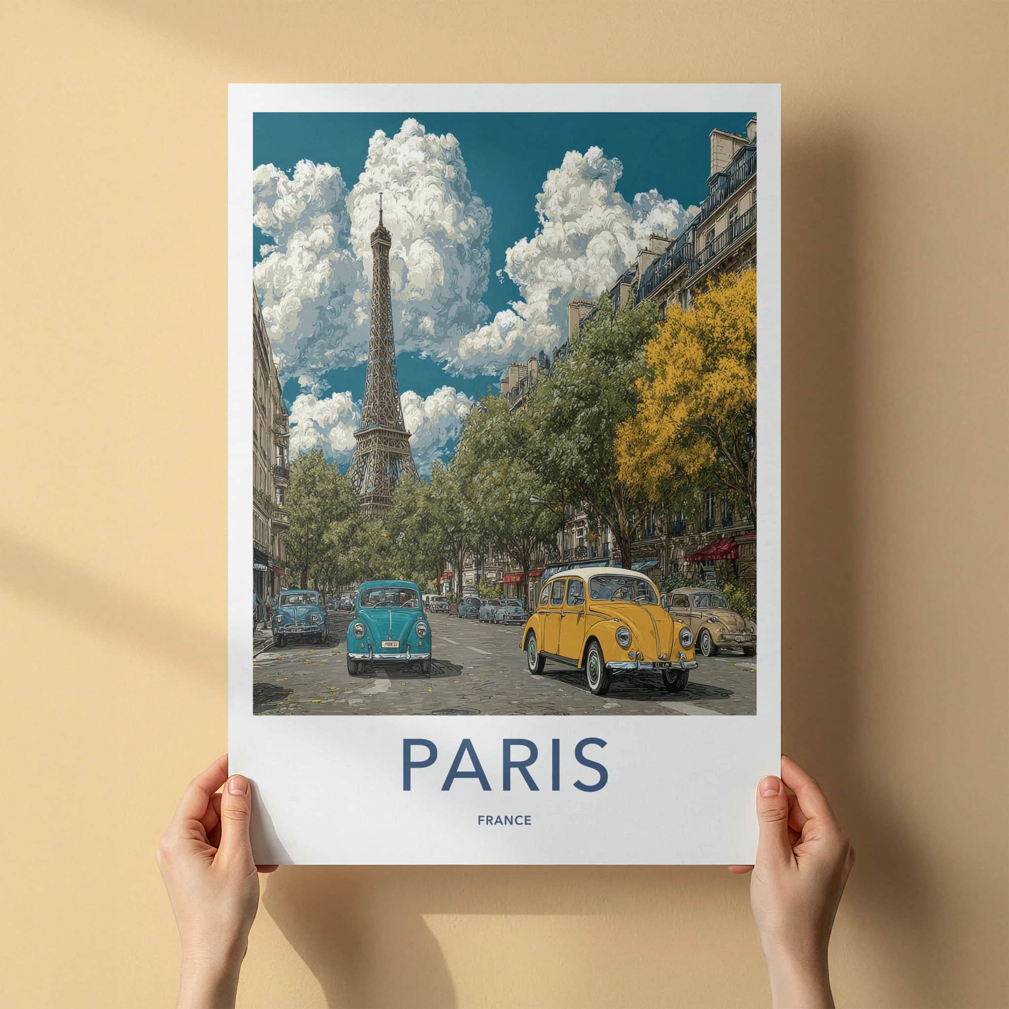 Paris Poster - France Travel Art - Vintage Cars Street Gallery Art