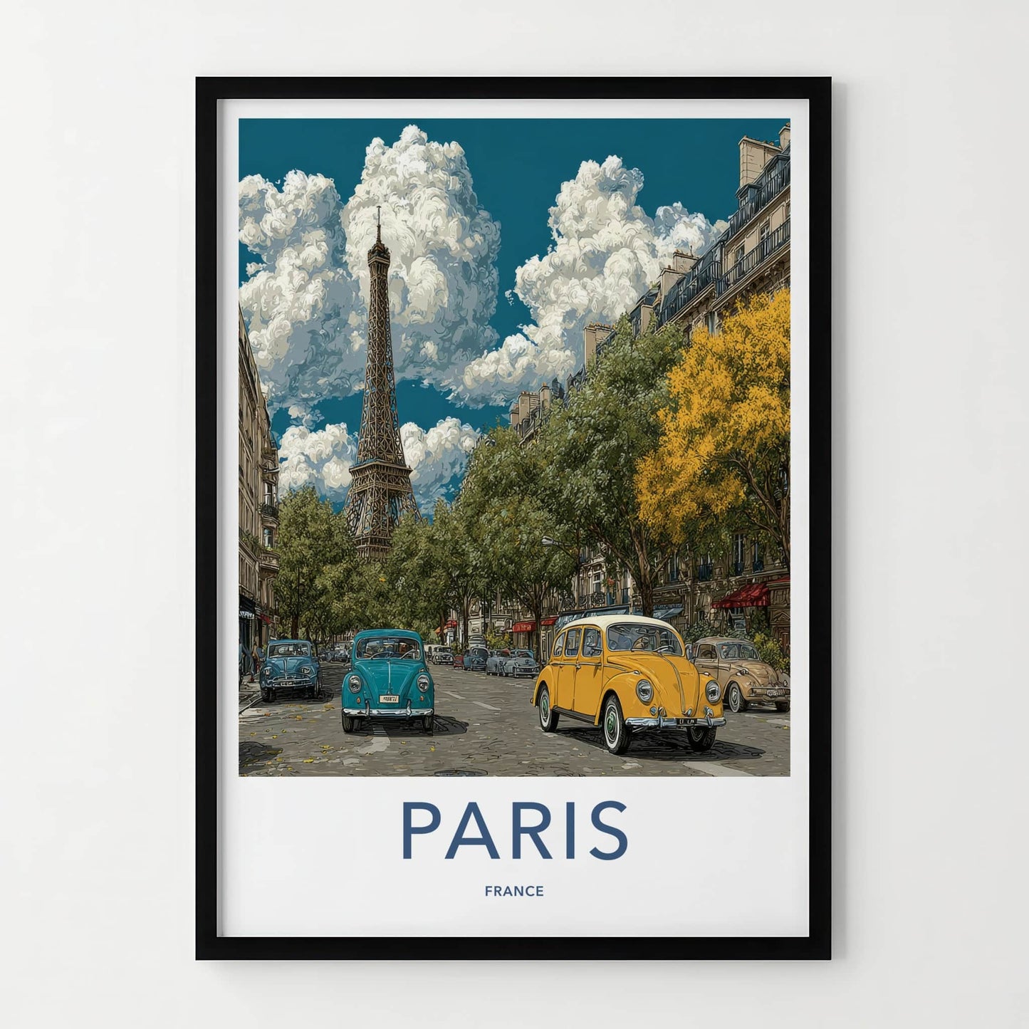Paris Poster - France Travel Art - Vintage Cars Street Gallery Art