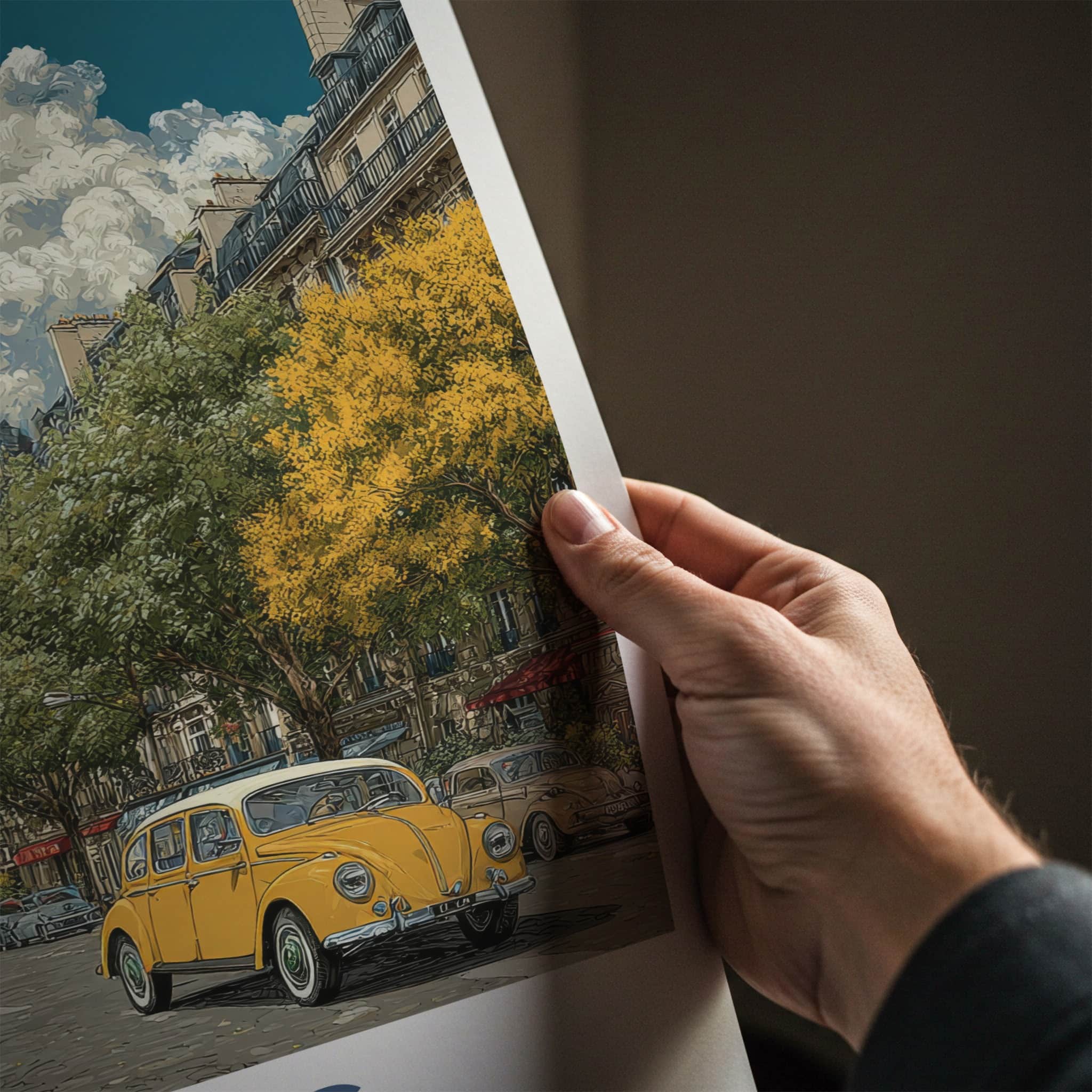 Paris Poster - France Travel Art - Vintage Cars Street Gallery Art