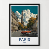Paris Poster - France Travel Print - Orange Car Eiffel Gallery Art