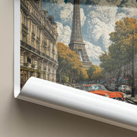 Paris Poster - France Travel Print - Orange Car Eiffel Gallery Art