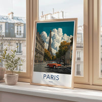 Paris Poster - France Travel Print - Orange Car Eiffel Gallery Art