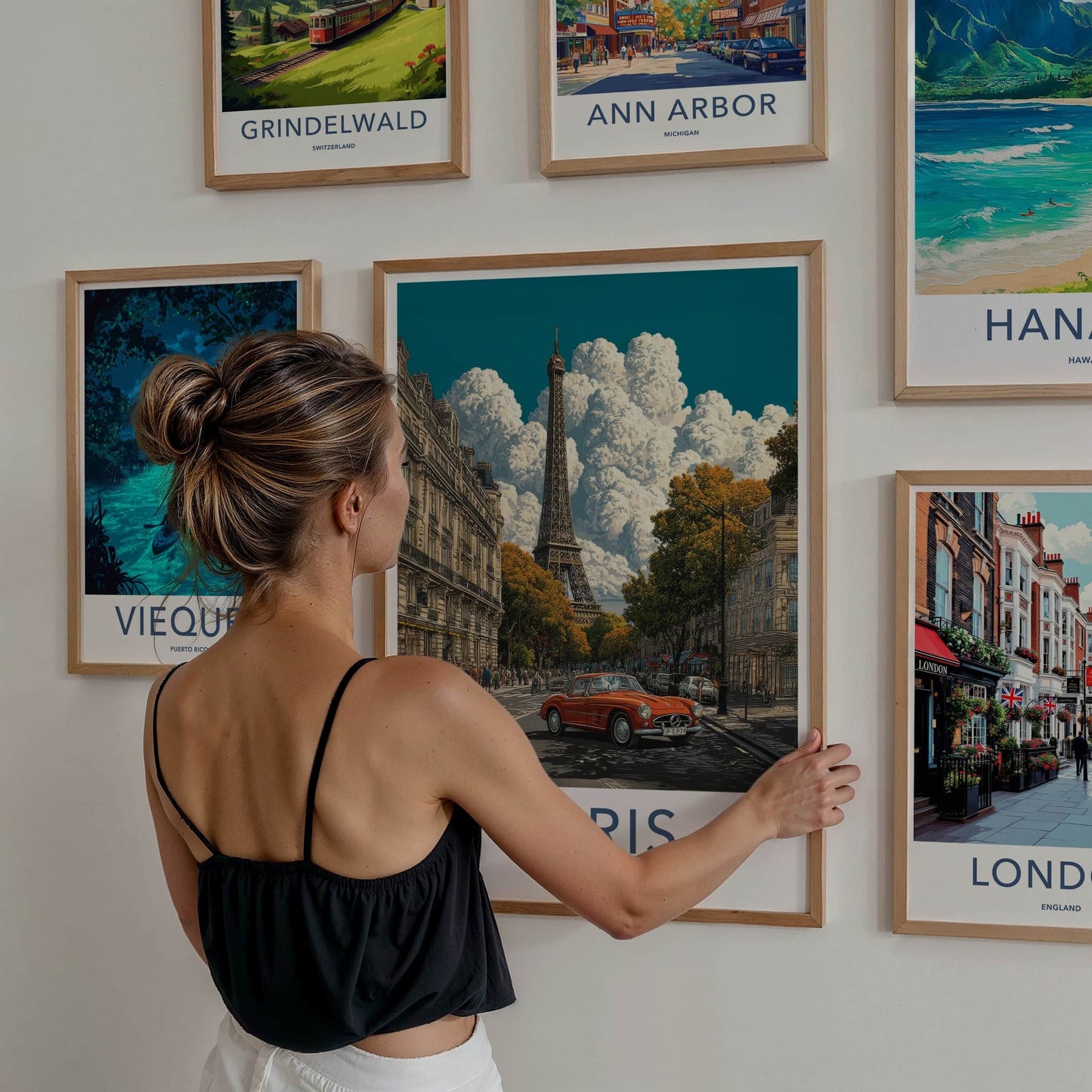 Paris Poster - France Travel Print - Orange Car Eiffel Gallery Art