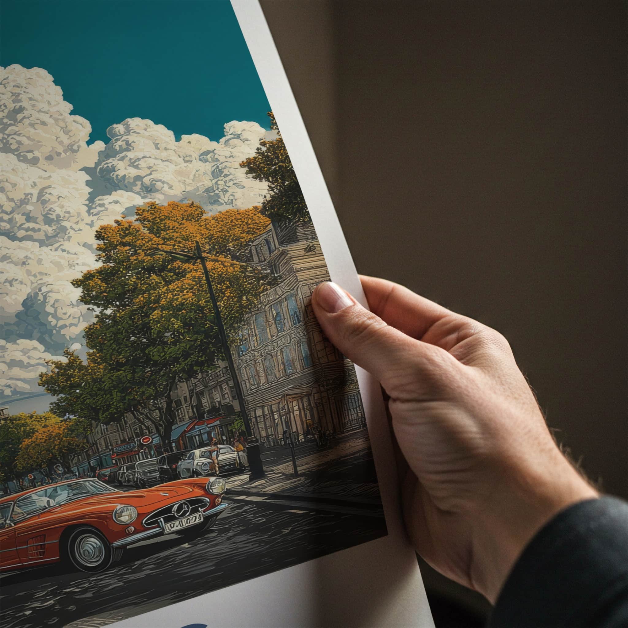 Paris Poster - France Travel Print - Orange Car Eiffel Gallery Art