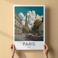 Paris Poster - France Travel Print - Orange Car Eiffel Gallery Art