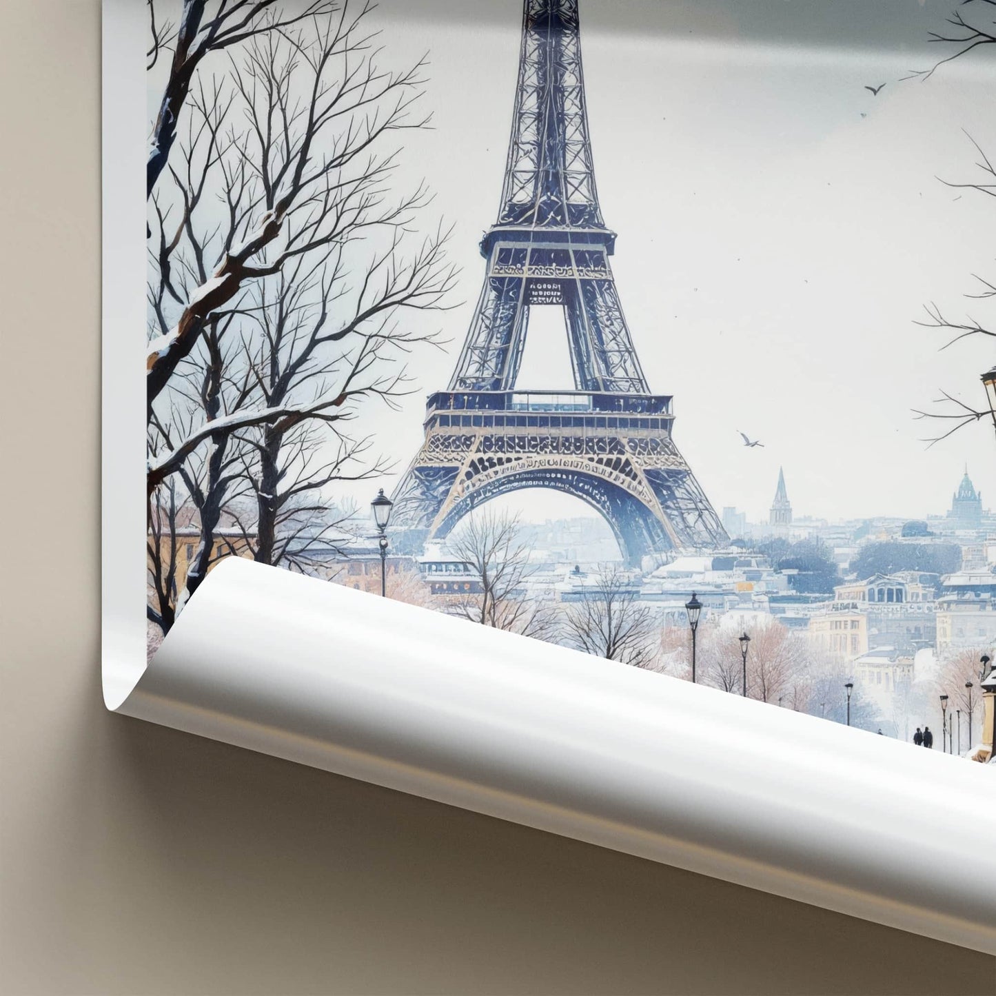 Paris Poster - France Travel Print - Snowy Eiffel Tower Home Decor
