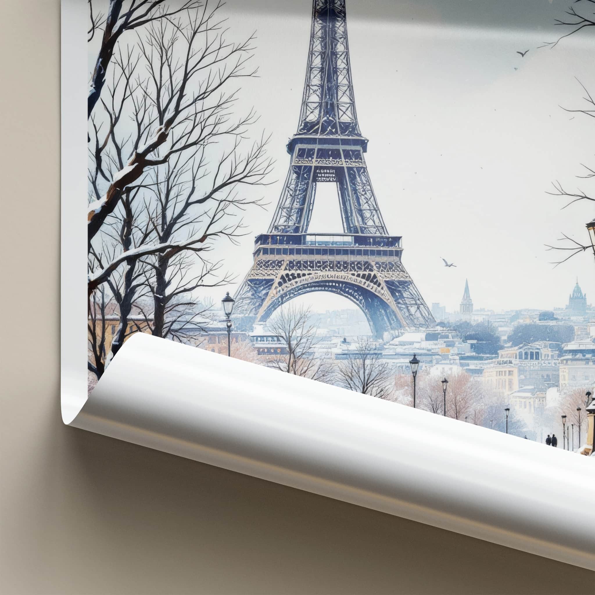 Paris Poster - France Travel Print - Snowy Eiffel Tower Home Decor
