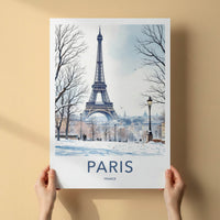 Paris Poster - France Travel Print - Snowy Eiffel Tower Home Decor