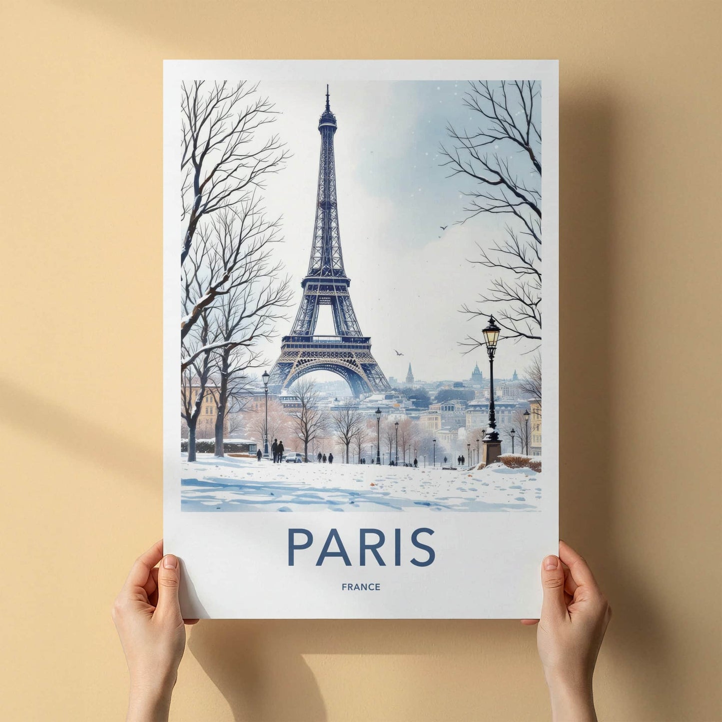 Paris Poster - France Travel Print - Snowy Eiffel Tower Home Decor