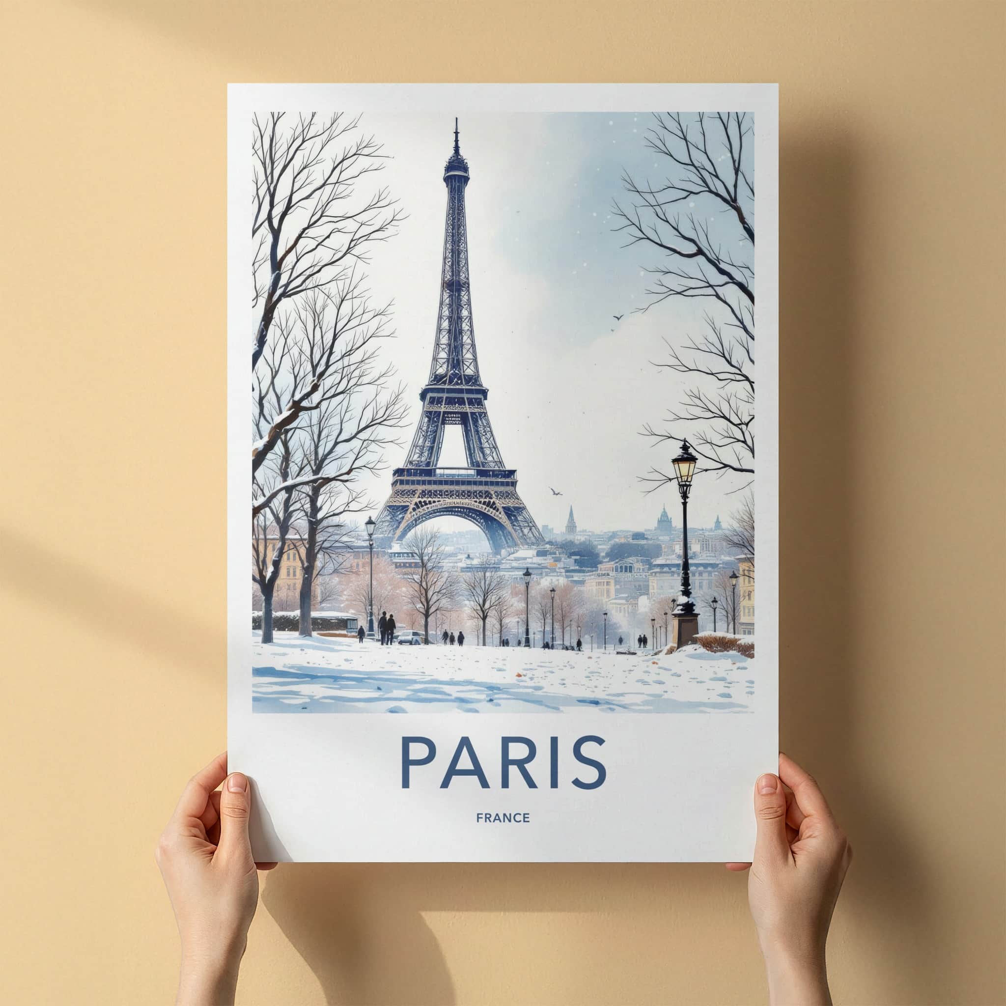 Paris Poster - France Travel Print - Snowy Eiffel Tower Home Decor