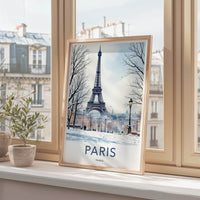 Paris Poster - France Travel Print - Snowy Eiffel Tower Home Decor