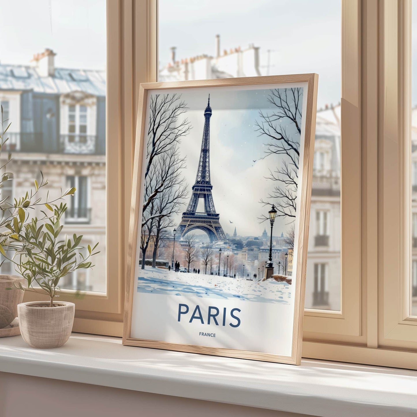 Paris Poster - France Travel Print - Snowy Eiffel Tower Home Decor