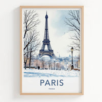 Paris Poster - France Travel Print - Snowy Eiffel Tower Home Decor