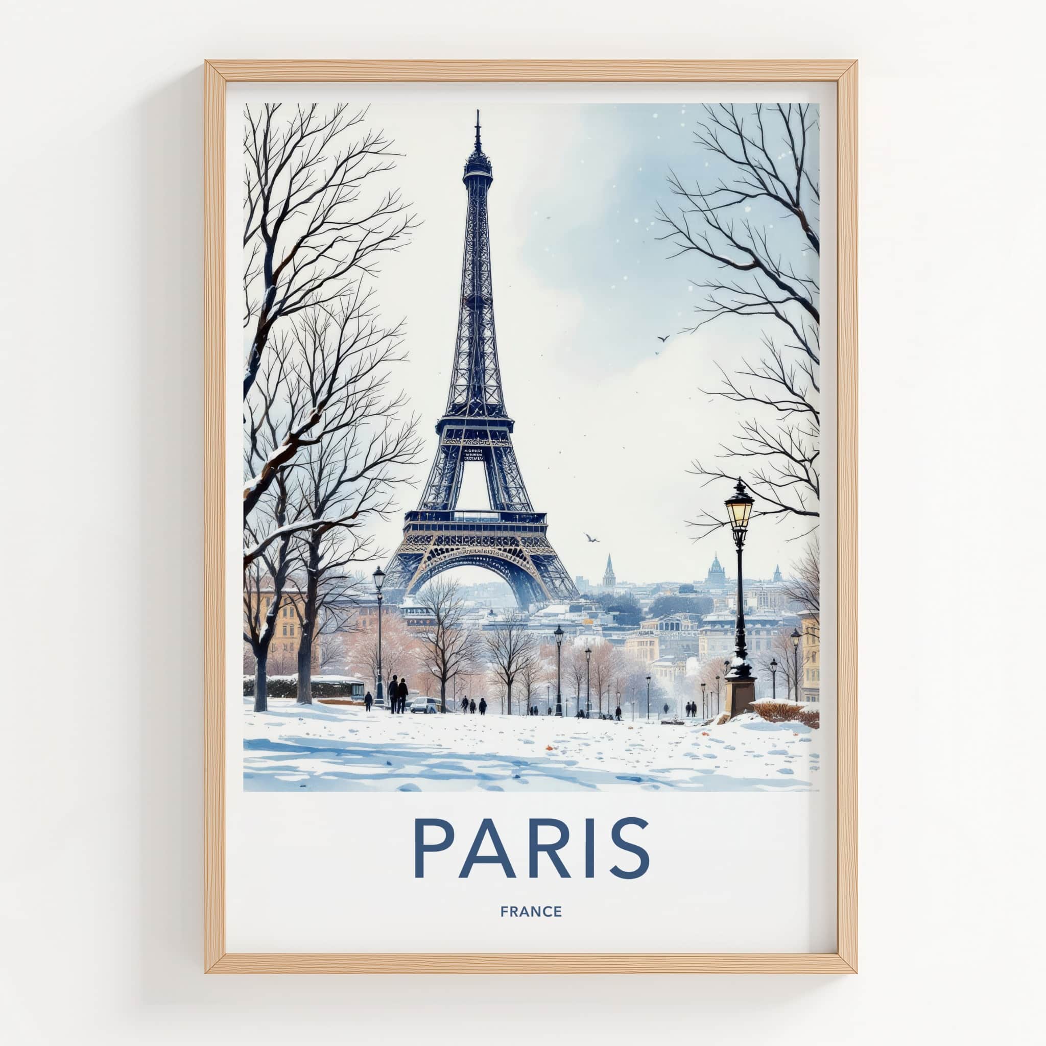 Paris Poster - France Travel Print - Snowy Eiffel Tower Home Decor