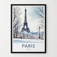 Paris Poster - France Travel Print - Snowy Eiffel Tower Home Decor