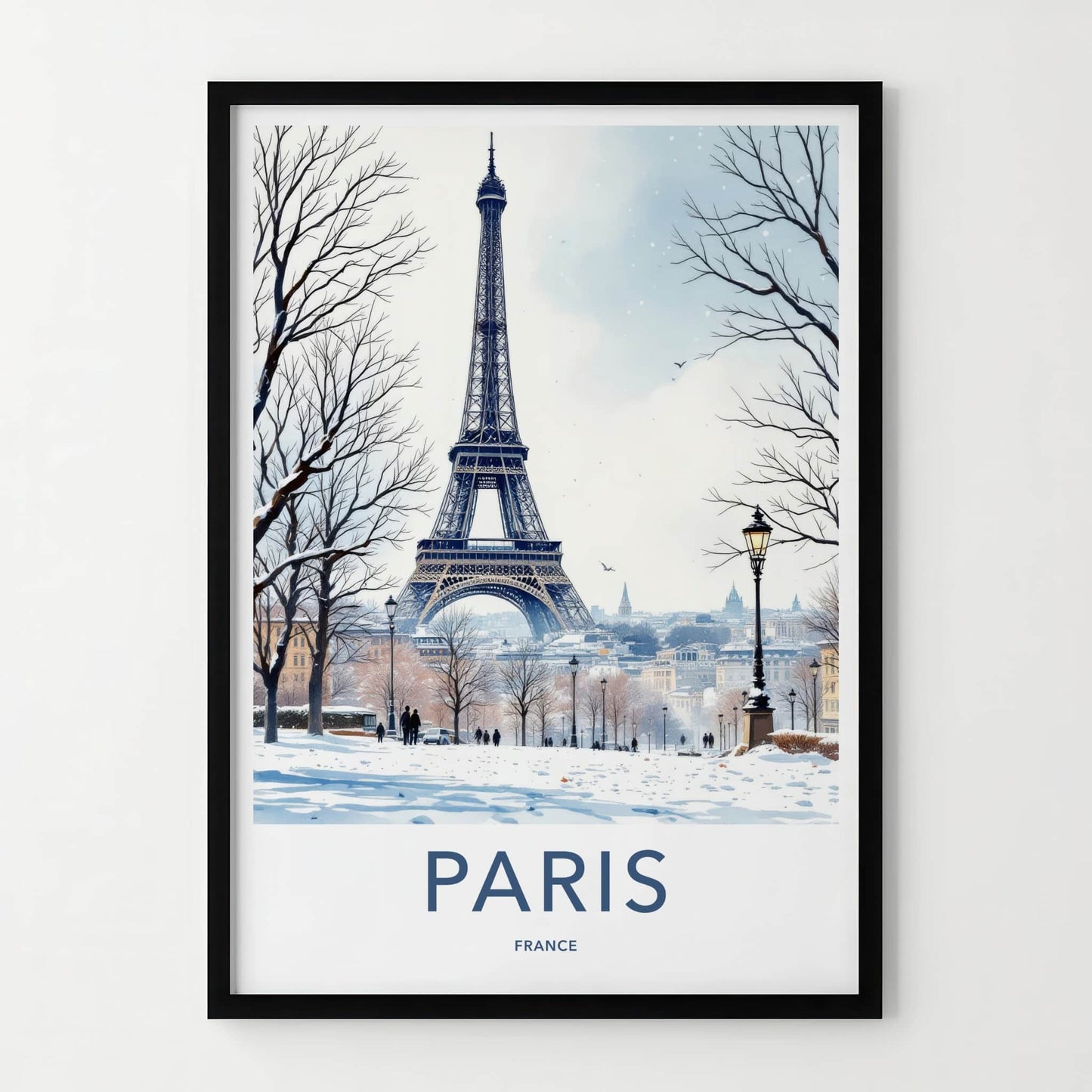 Paris Poster - France Travel Print - Snowy Eiffel Tower Home Decor