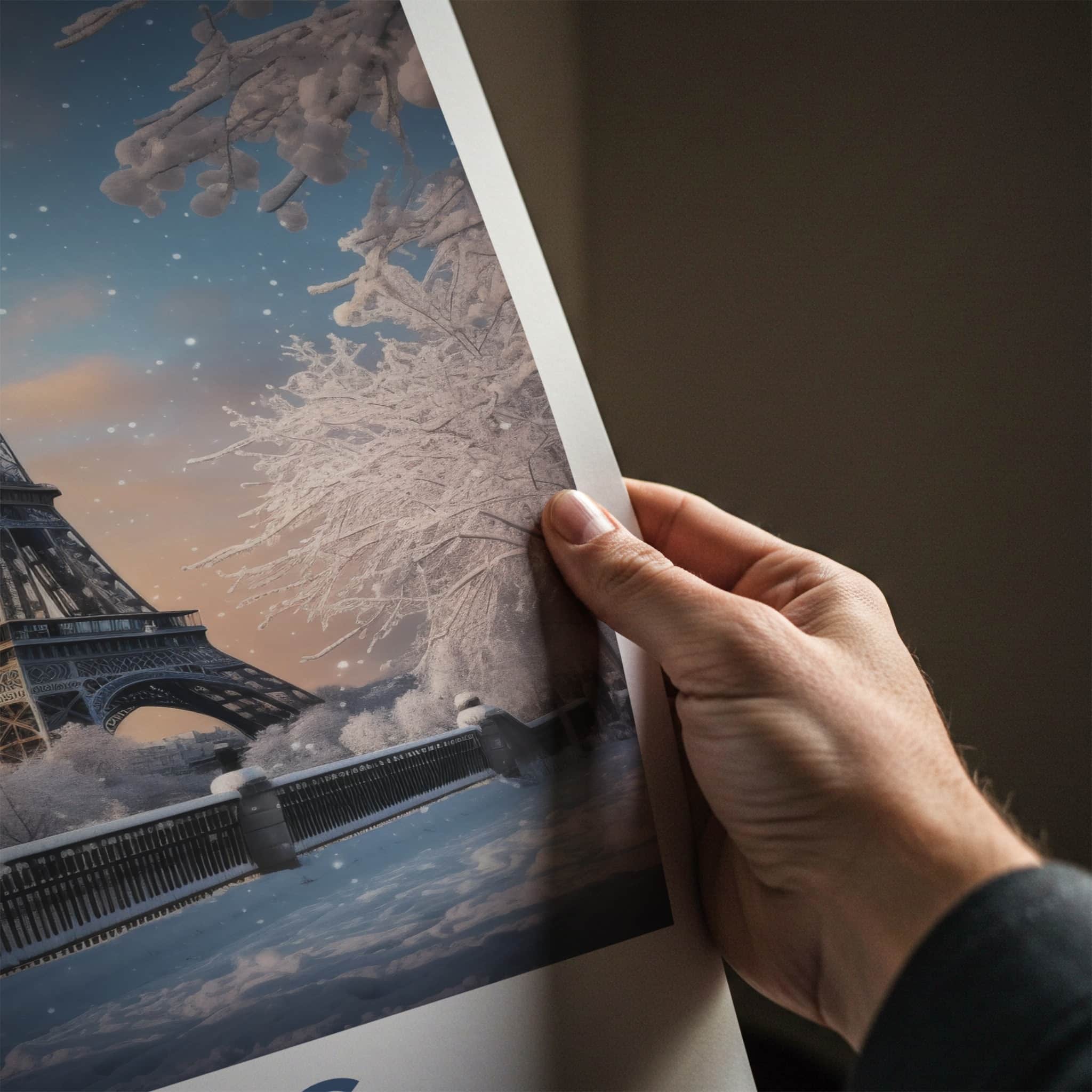 Paris Poster - France Travel Print - Snowy Winter Scene Home Decor