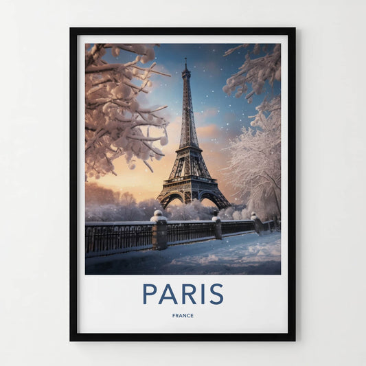 Paris Poster - France Travel Print - Snowy Winter Scene Home Decor