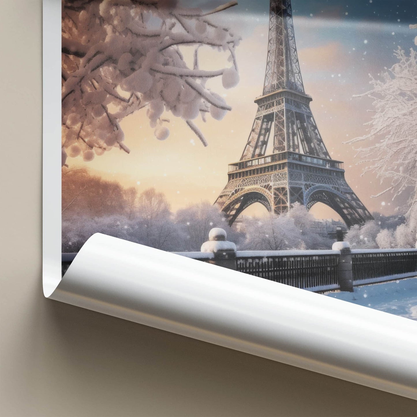 Paris Poster - France Travel Print - Snowy Winter Scene Home Decor