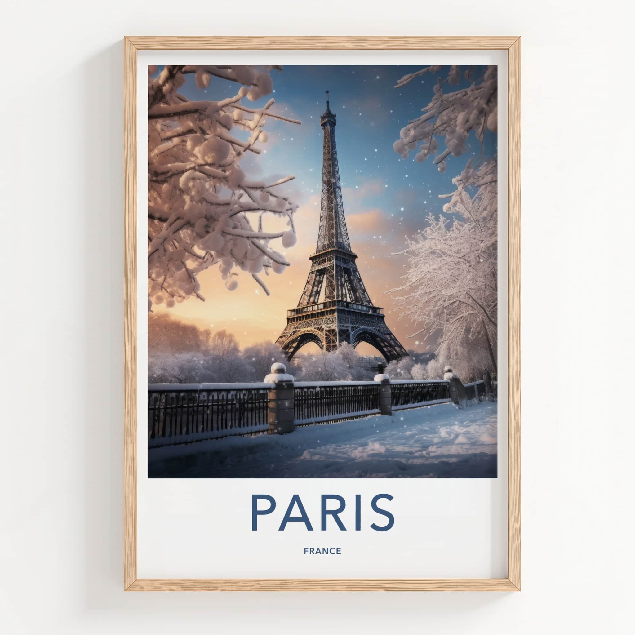 Paris Poster - France Travel Print - Snowy Winter Scene Home Decor