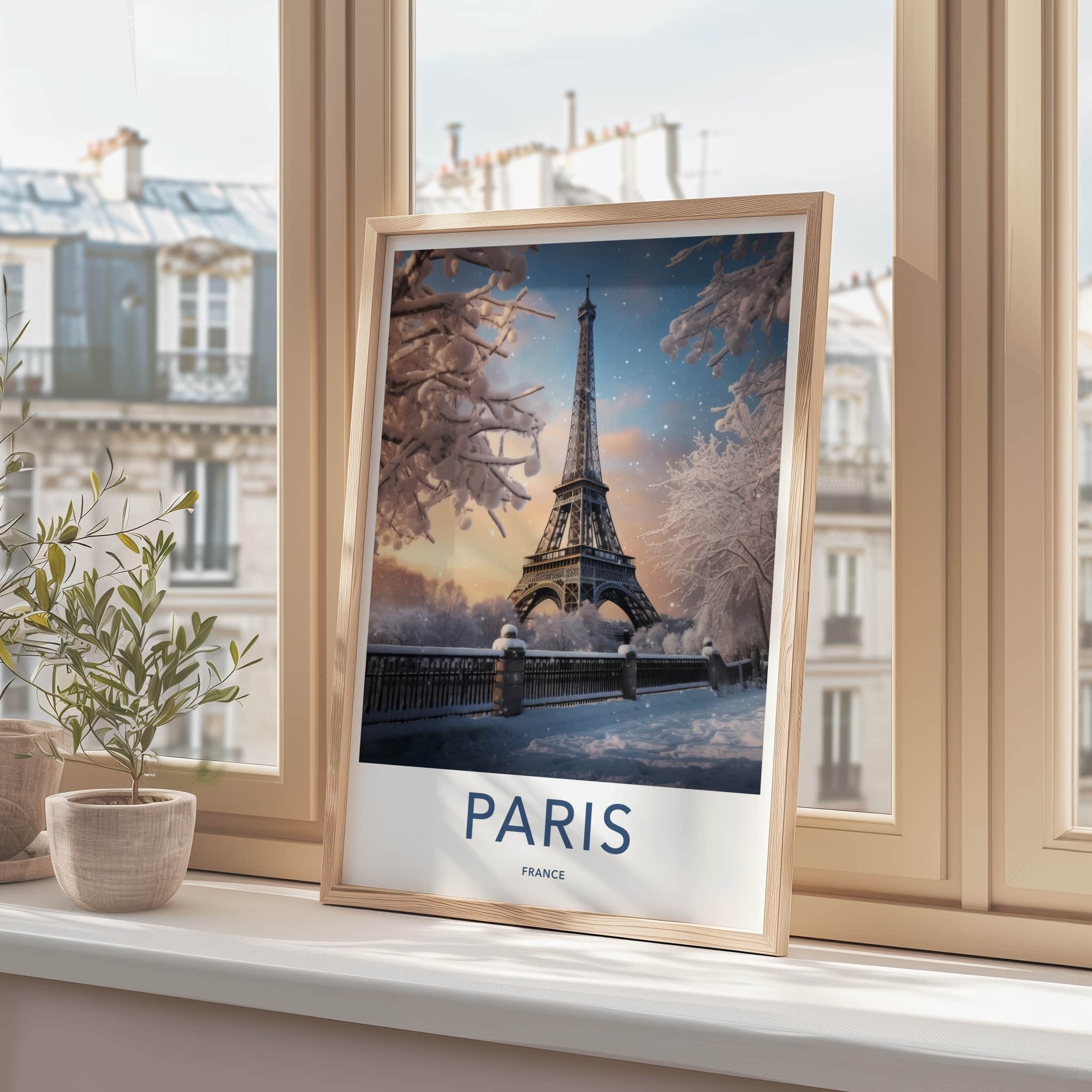 Paris Poster - France Travel Print - Snowy Winter Scene Home Decor