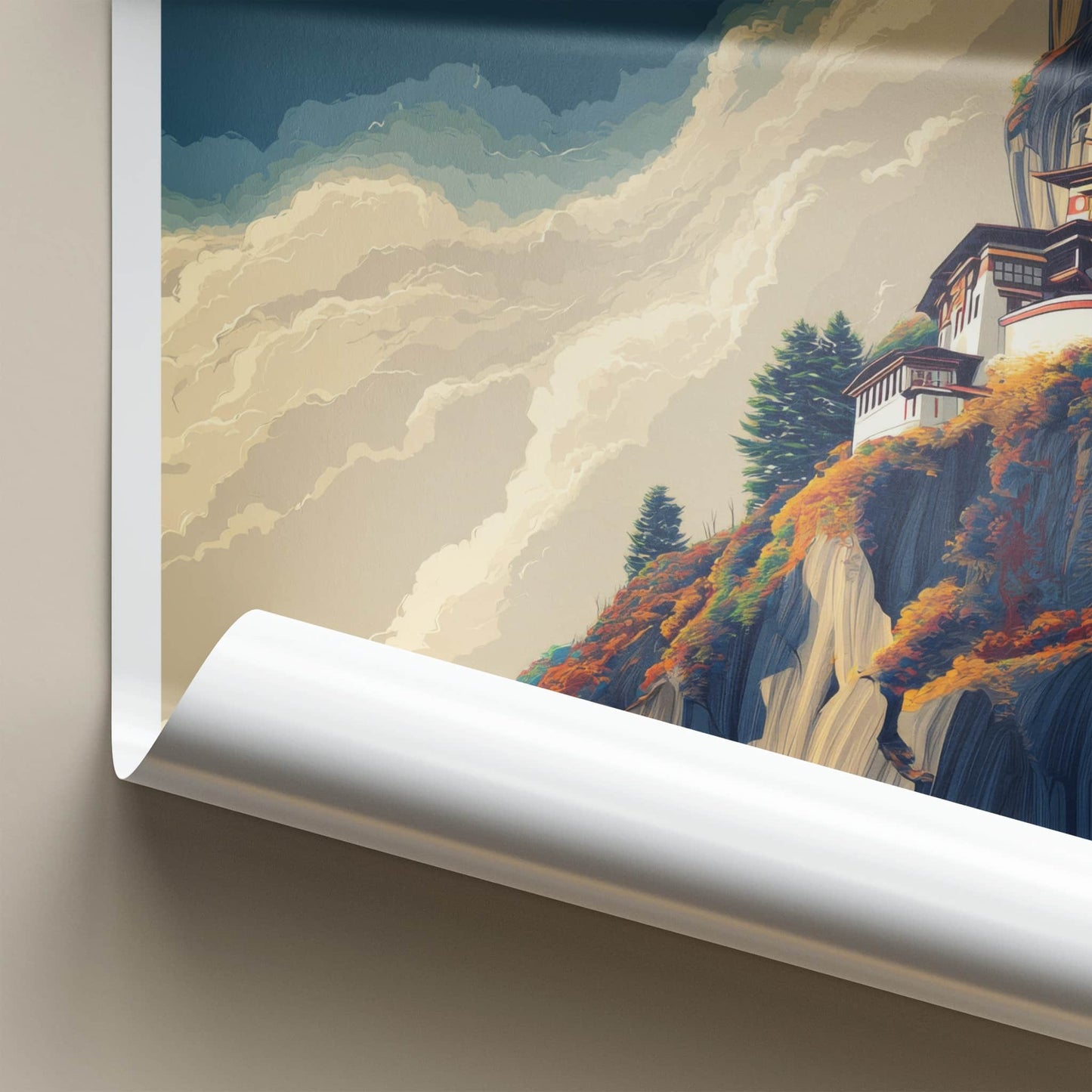 Paro Poster - Bhutan Travel Print - Cliffside Monastery Home Decor