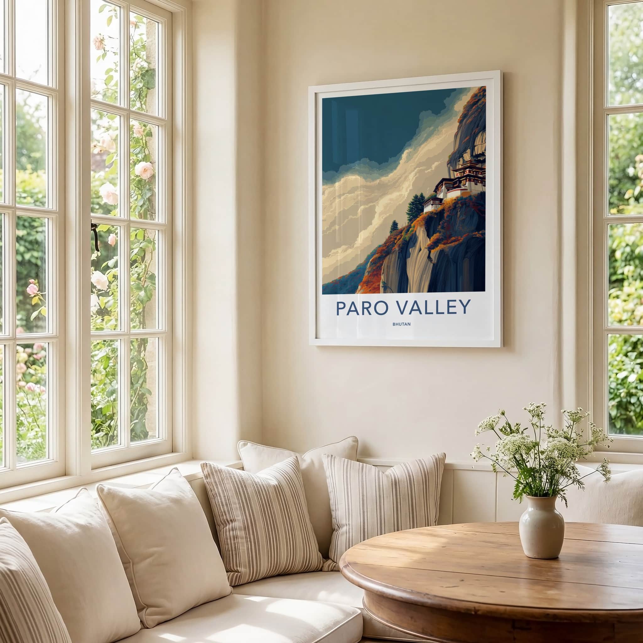 Paro Poster - Bhutan Travel Print - Cliffside Monastery Home Decor