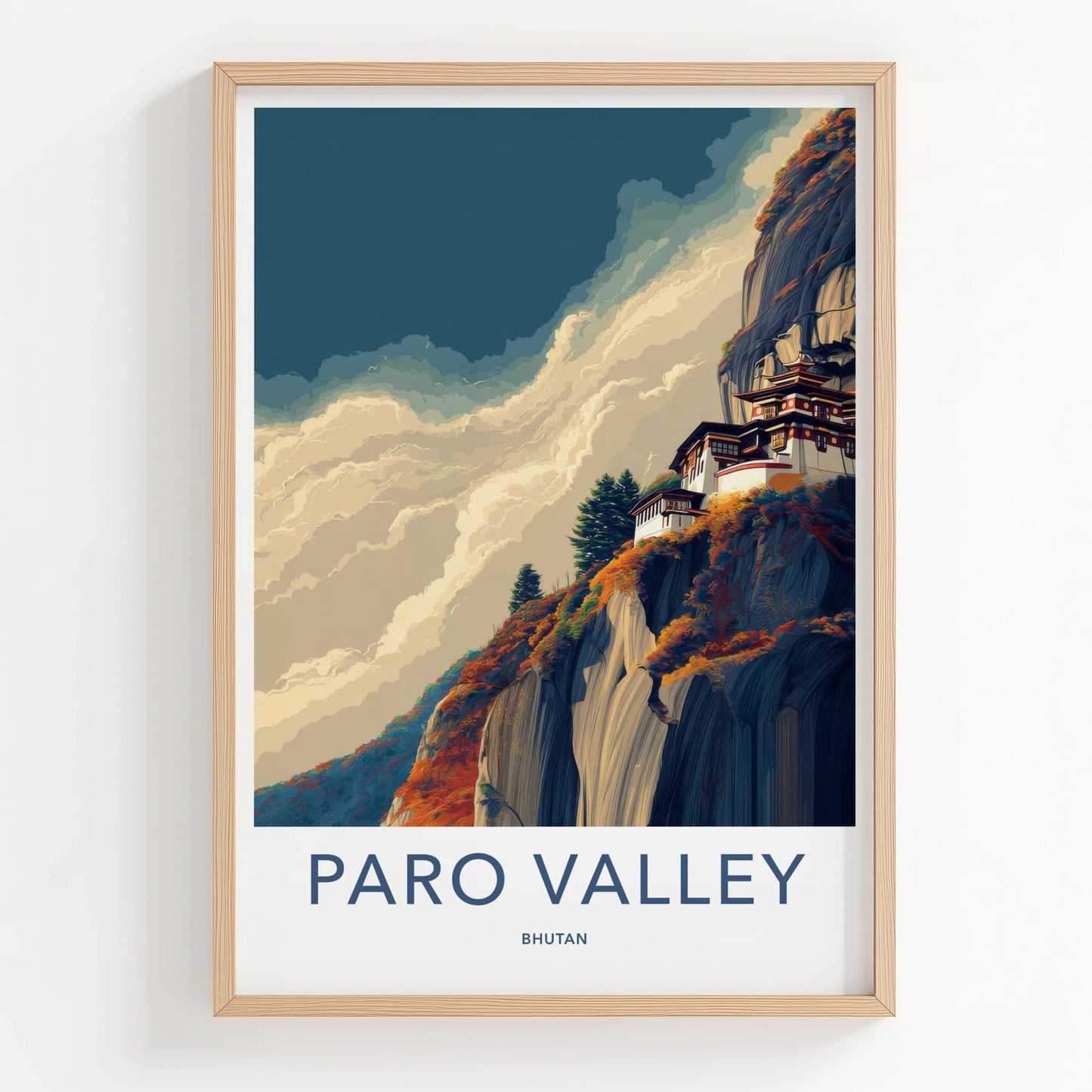 Paro Poster - Bhutan Travel Print - Cliffside Monastery Home Decor