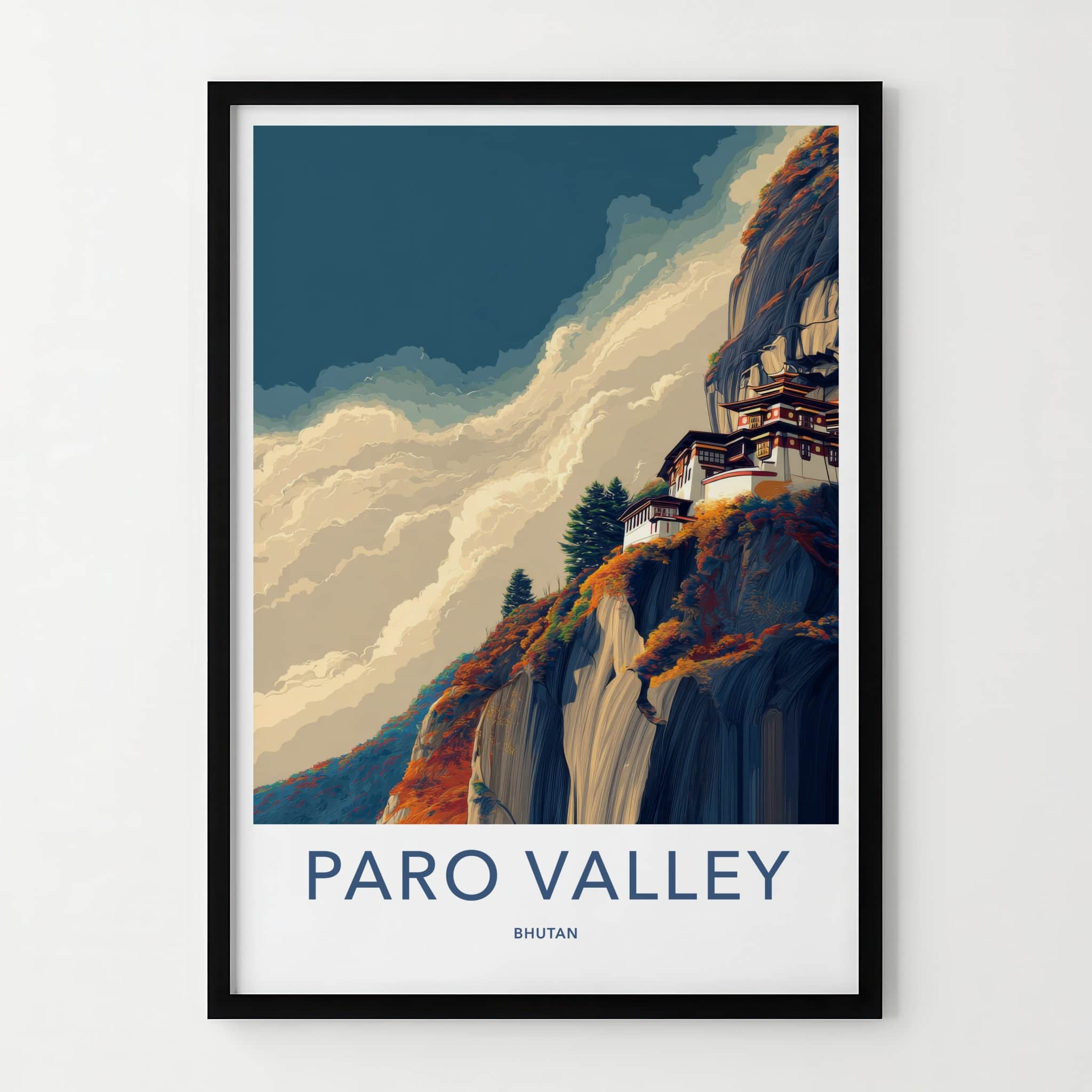 Paro Poster - Bhutan Travel Print - Cliffside Monastery Home Decor