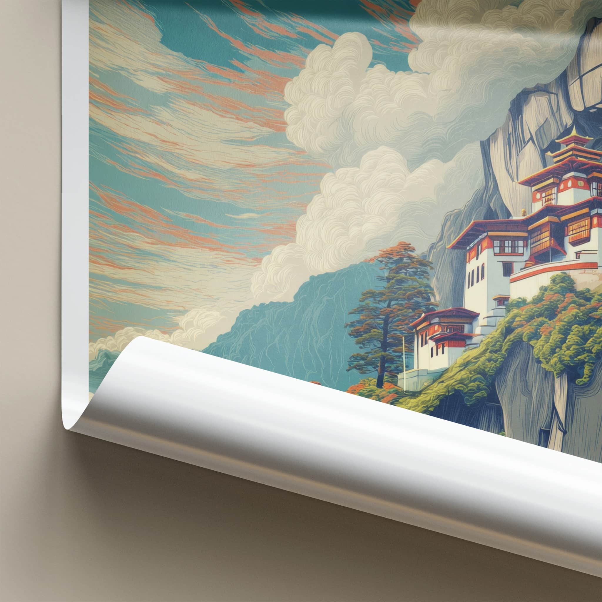 Paro Taktsang Poster - Bhutan Travel Art - Cliffside Monastery Home Decor