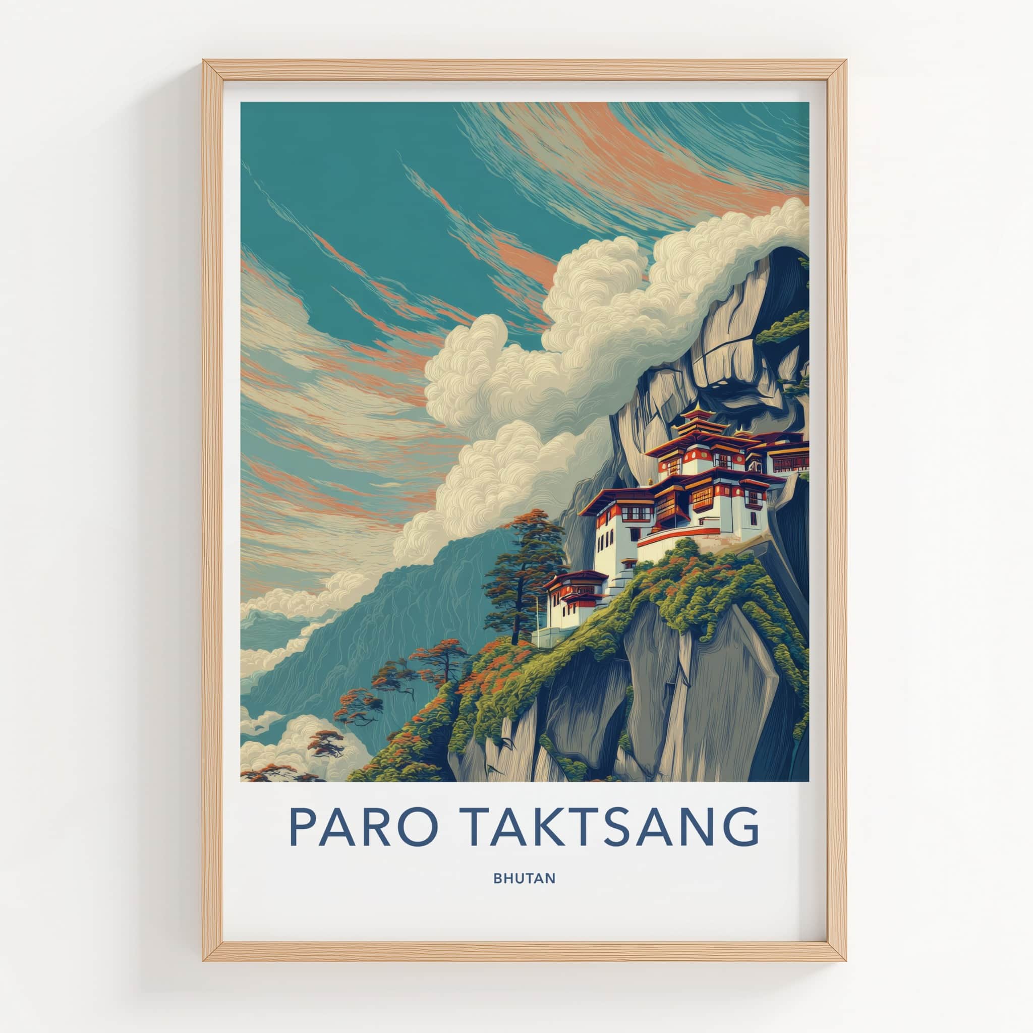 Paro Taktsang Poster - Bhutan Travel Art - Cliffside Monastery Home Decor
