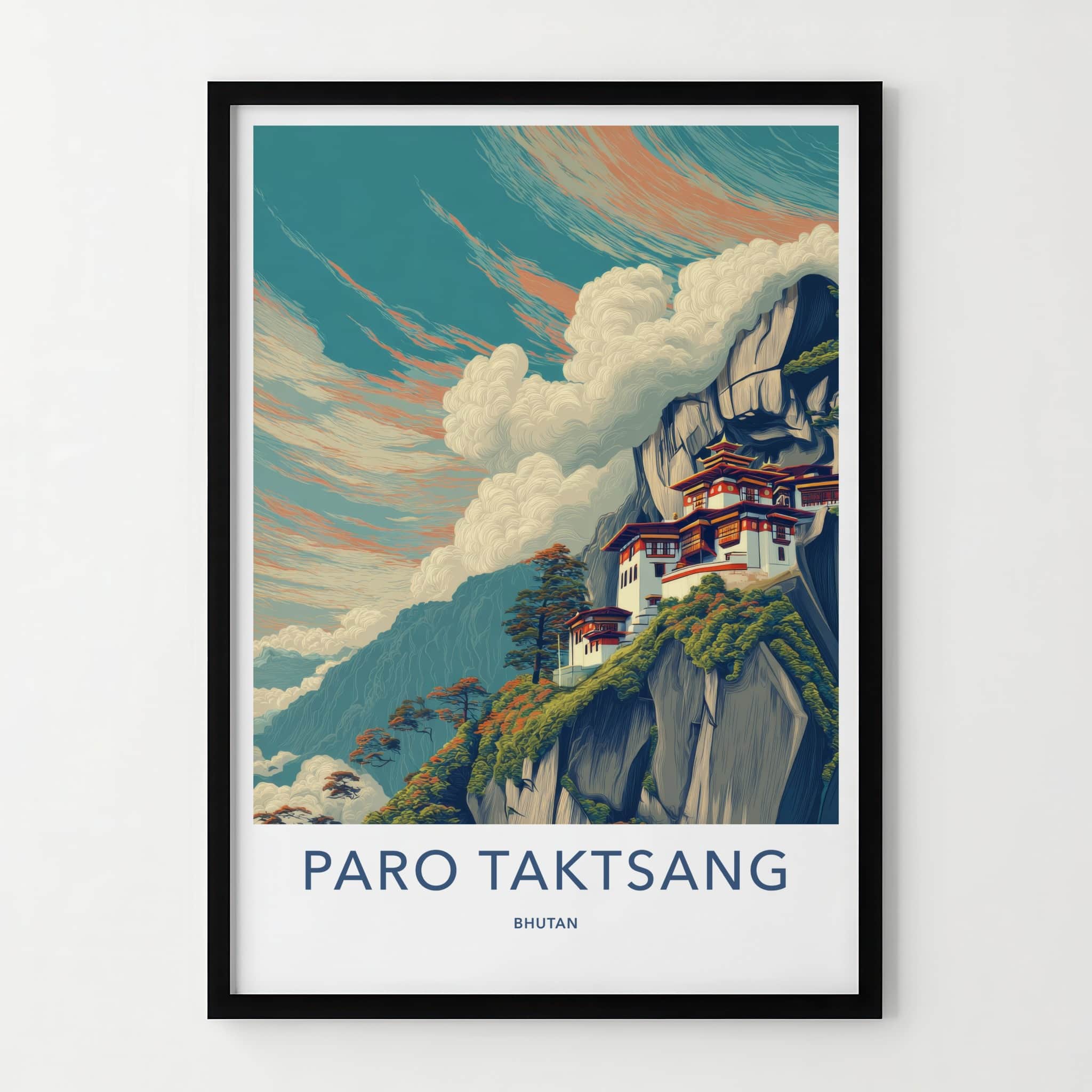 Paro Taktsang Poster - Bhutan Travel Art - Cliffside Monastery Home Decor