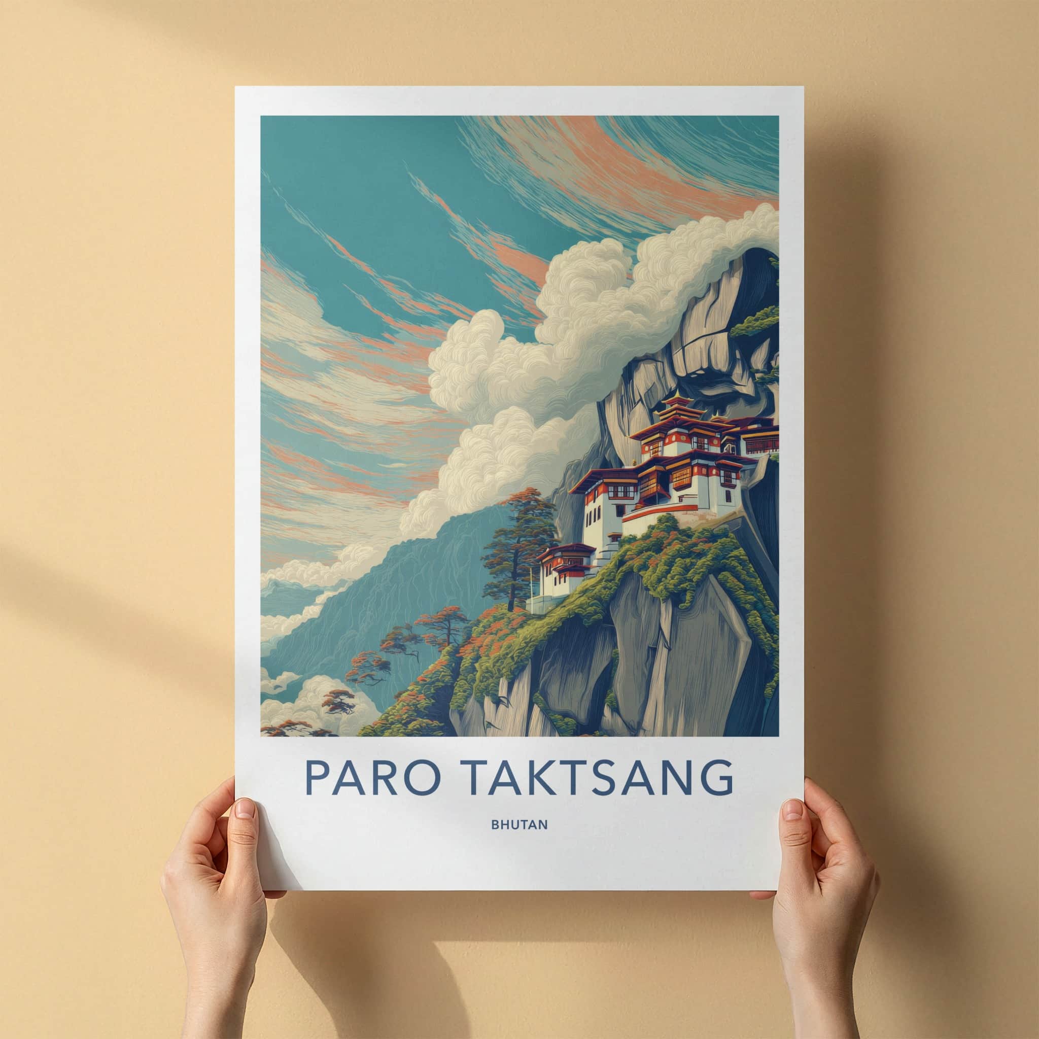 Paro Taktsang Poster - Bhutan Travel Art - Cliffside Monastery Home Decor