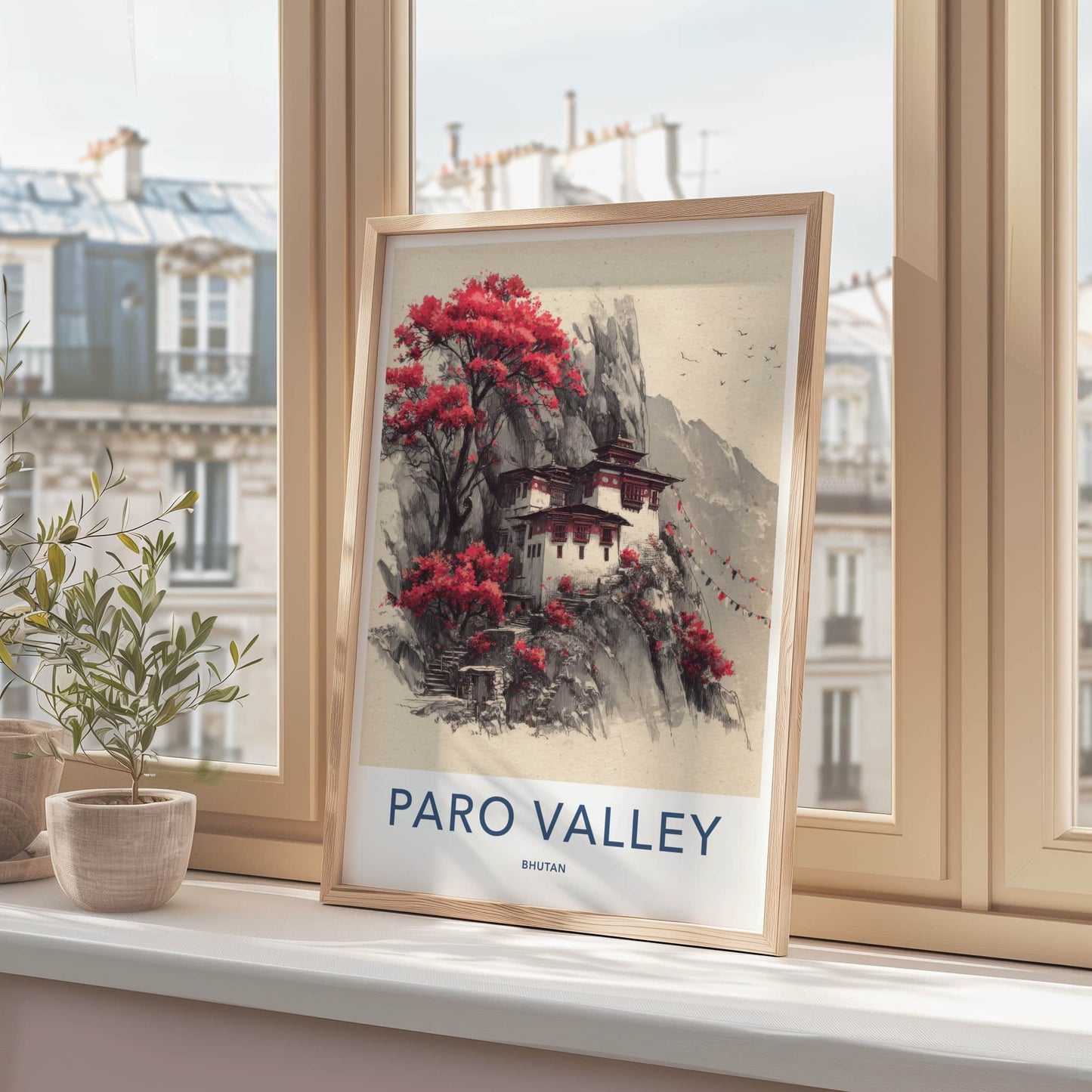 Paro Valley Poster - Bhutan Travel Art - Mountain Monastery Home Decor
